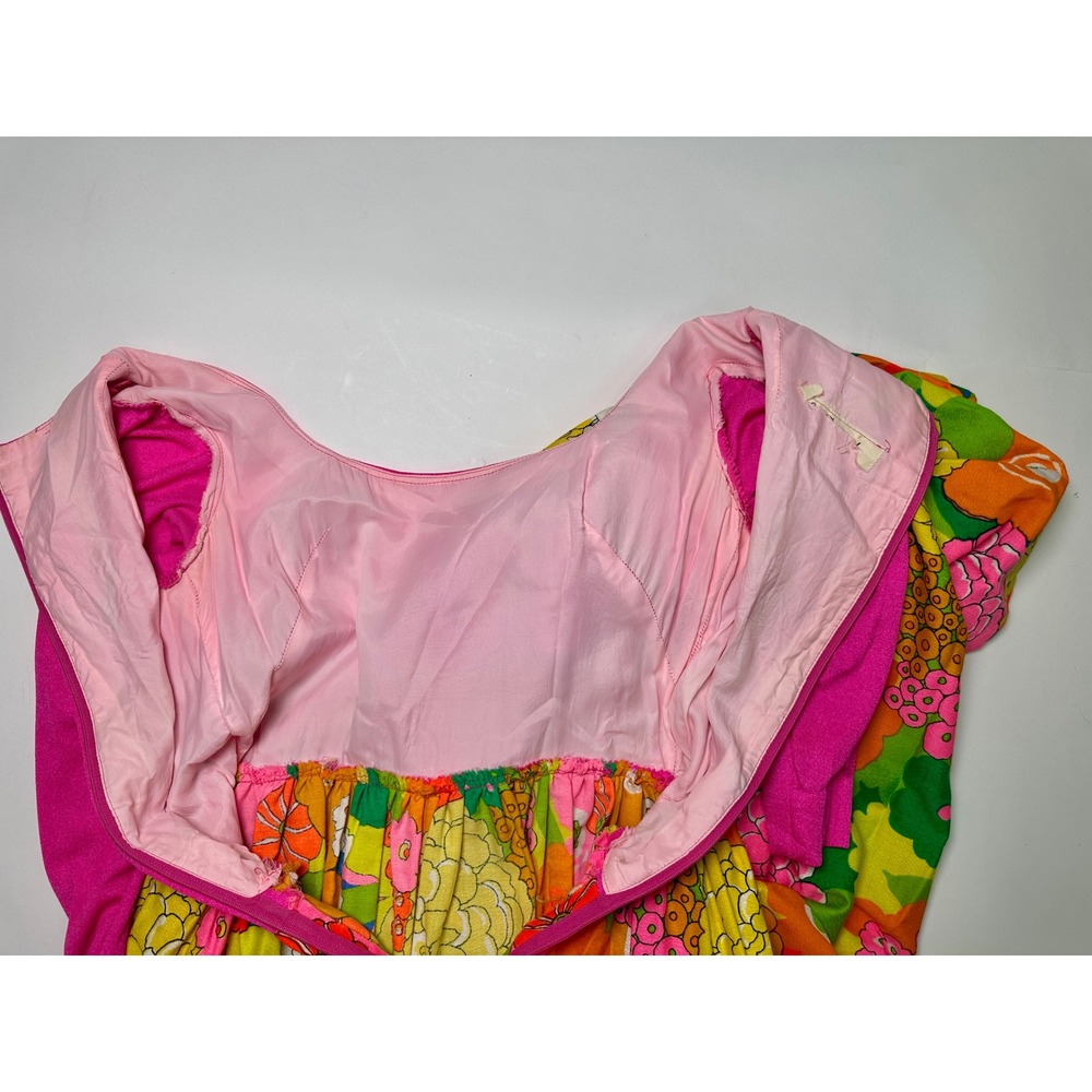 Vintage 1960s Pink Floral Maxi Dress Mod Psychedelic Long Sleeve Retro 60s - Picture 10 of 10
